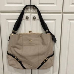 Emma Fox tan and black leather hobo